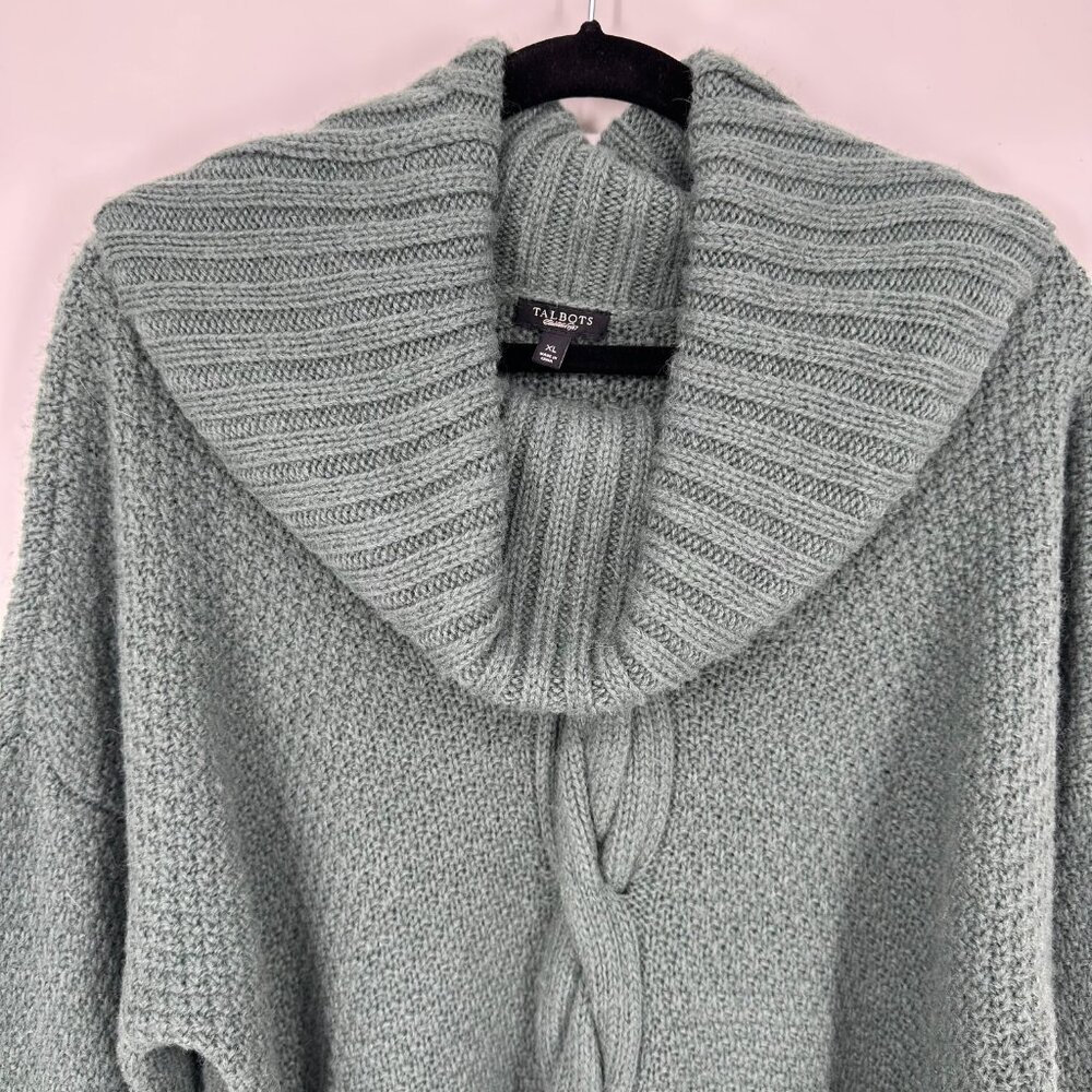Talbots Cowl Neck Tunic Sweater XL Cable Knit Wool Alpaca Green - Picture 6 of 7